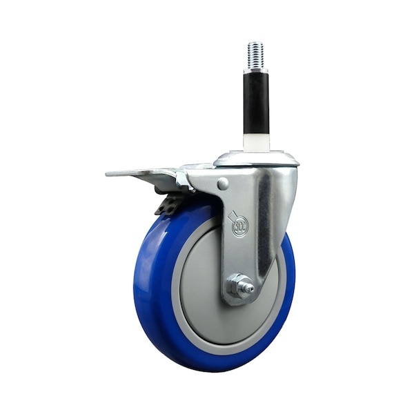 5'' Blue Poly Swivel 7/8'' Expanding Stem Caster Total Lock Brake